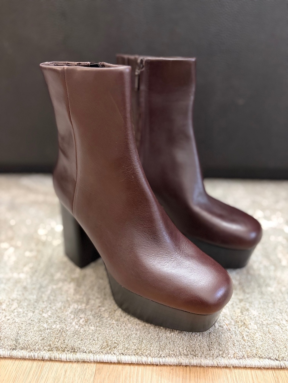 Women’s Zara Burgundy Platform Ankle Boots Size 6.5 / EU 37 NWT